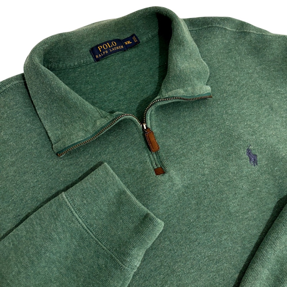 Polo Ralph Lauren Quarter Zip Pullover Mens XXL Green Cotton Knit Logo